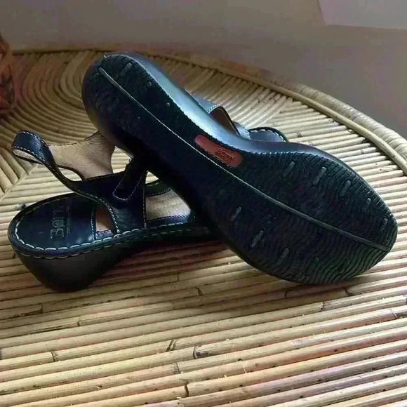 Born Black Leather Slingback wedge Sandals - Picture 6 of 7